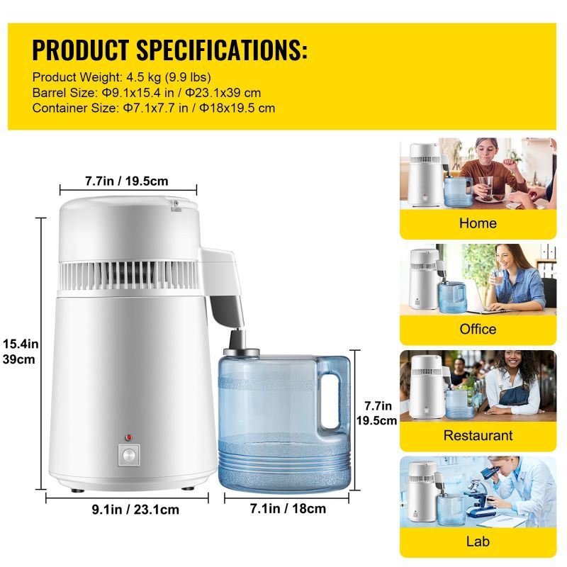 Countertop Water Distiller Digital Panel Stainless Steel Alcohol Distiller Purifier Filter
