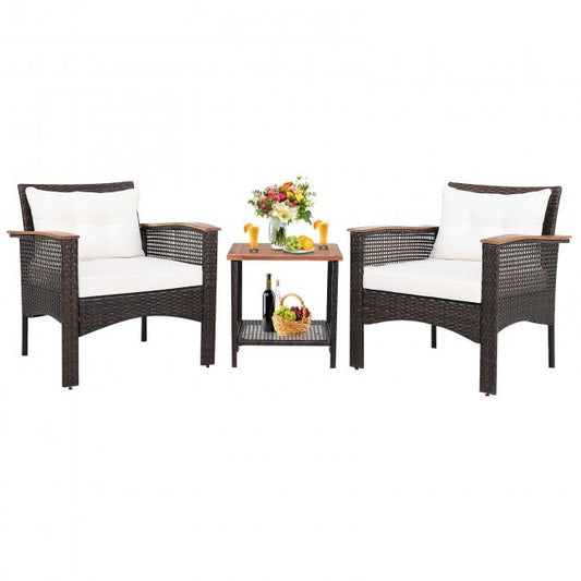 3 Pieces Patio Furniture Set with Acacia Wood Tabletop