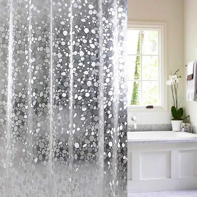 Cobblestone Pattern Bathroom Curtain With Hooks