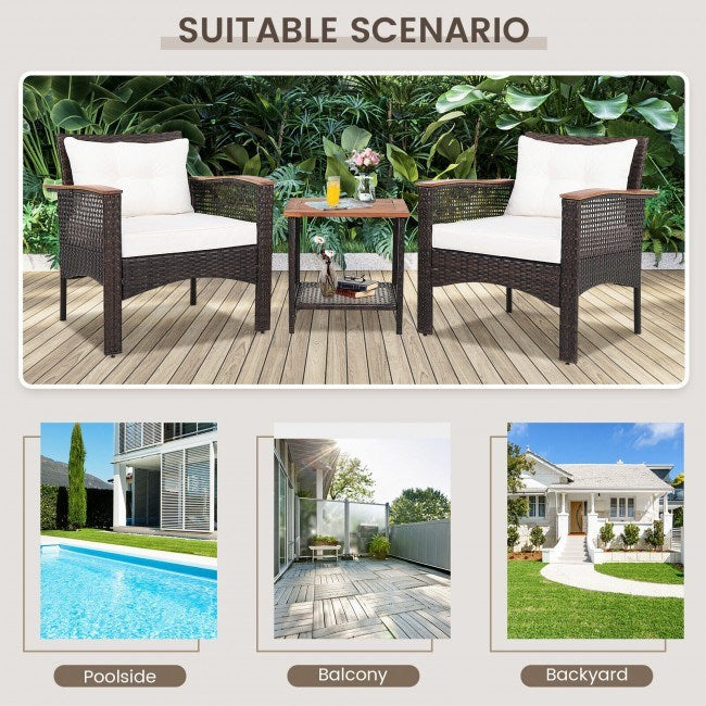 3 Pieces Patio Rattan Furniture Set