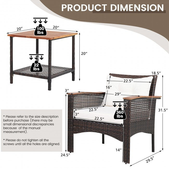 3 Pieces Patio Rattan Furniture Set